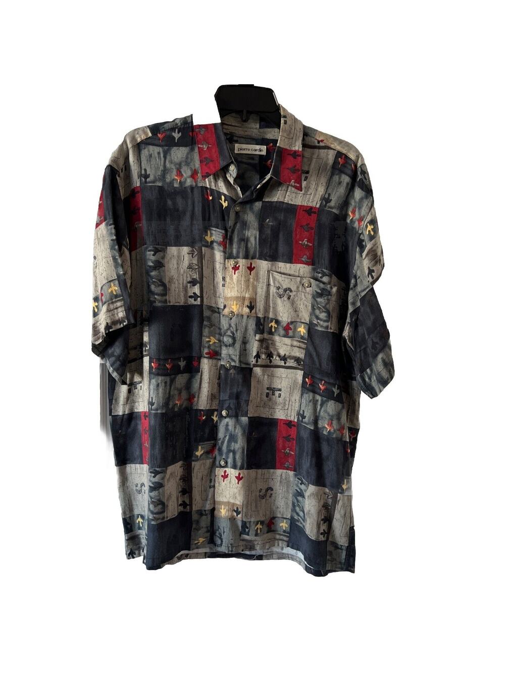 Pierre Cardin Men’s Medium Multicolor Rayon Print Shirt Button Up Collar Casual